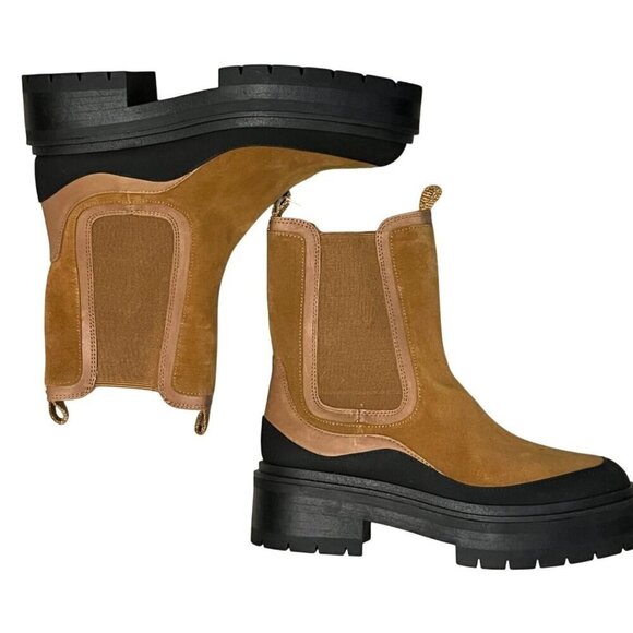 🆕  Sam Edelman Lulia Camel Suede Chunky Ankle boots size 7.5 - Picture 6 of 9
